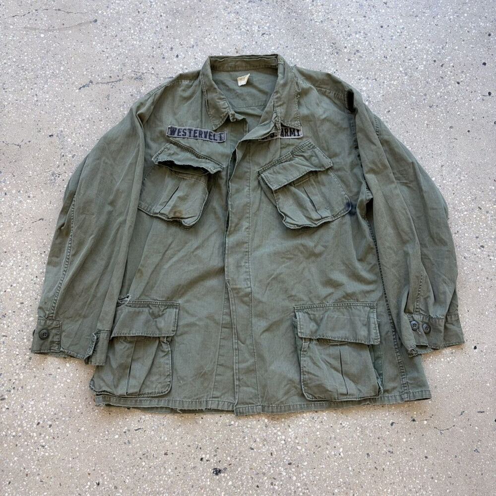 Vintage 50s US Navy Fatigue Military Slant Pocket Shirt